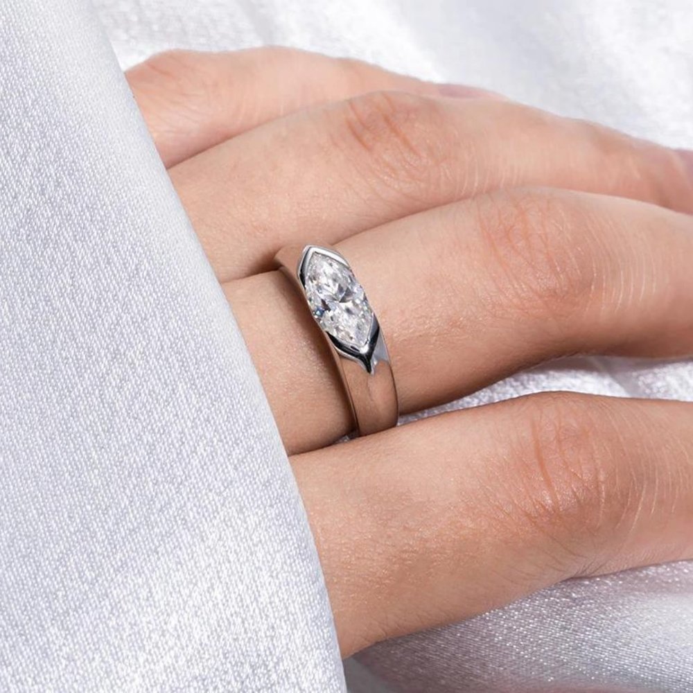 #Certified 1ct. t.w. Moissanite Diamond Marquis Cut Unisex Wedding Band Ring NEW - Picture 4 of 12